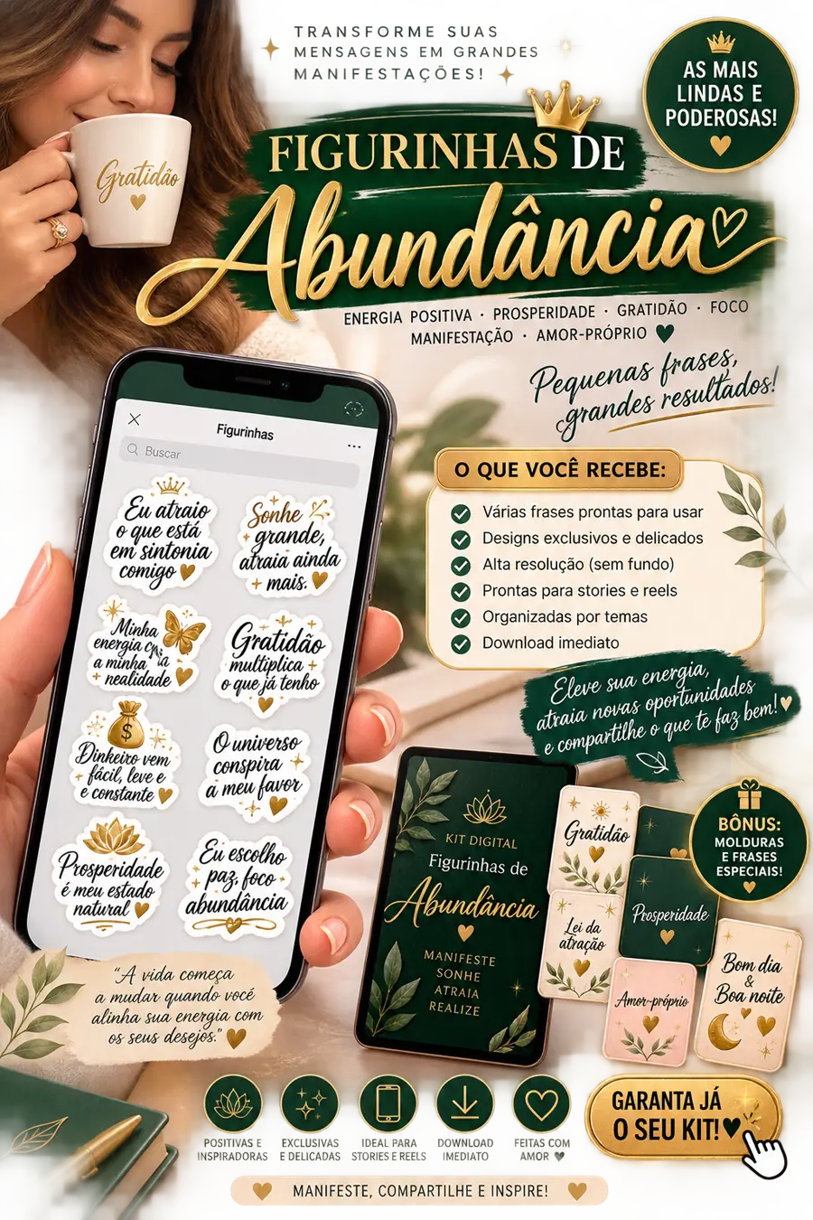 Kit de figurinhas de abundância para stories